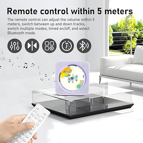 Miniatura 4 de Reproductor de CD portátil Bluetooth 5.1 reproductor de CD de escritorio con altavoces de sonido de alta fidelidad, control remoto, cubierta