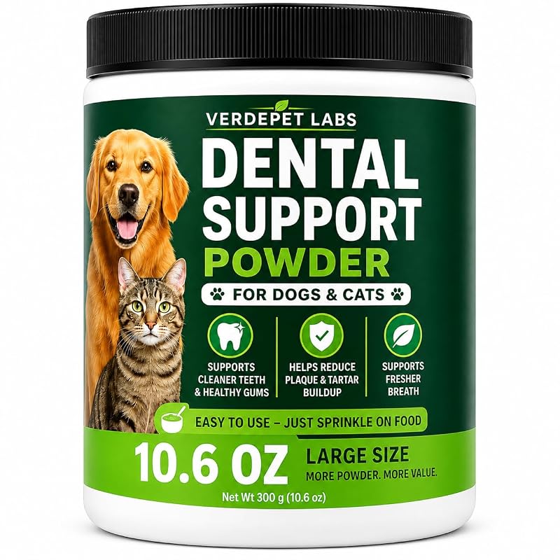 Pó dental para cães e gatos com enzimas, minerais e ervas naturais Verdepet Labs, 300 g