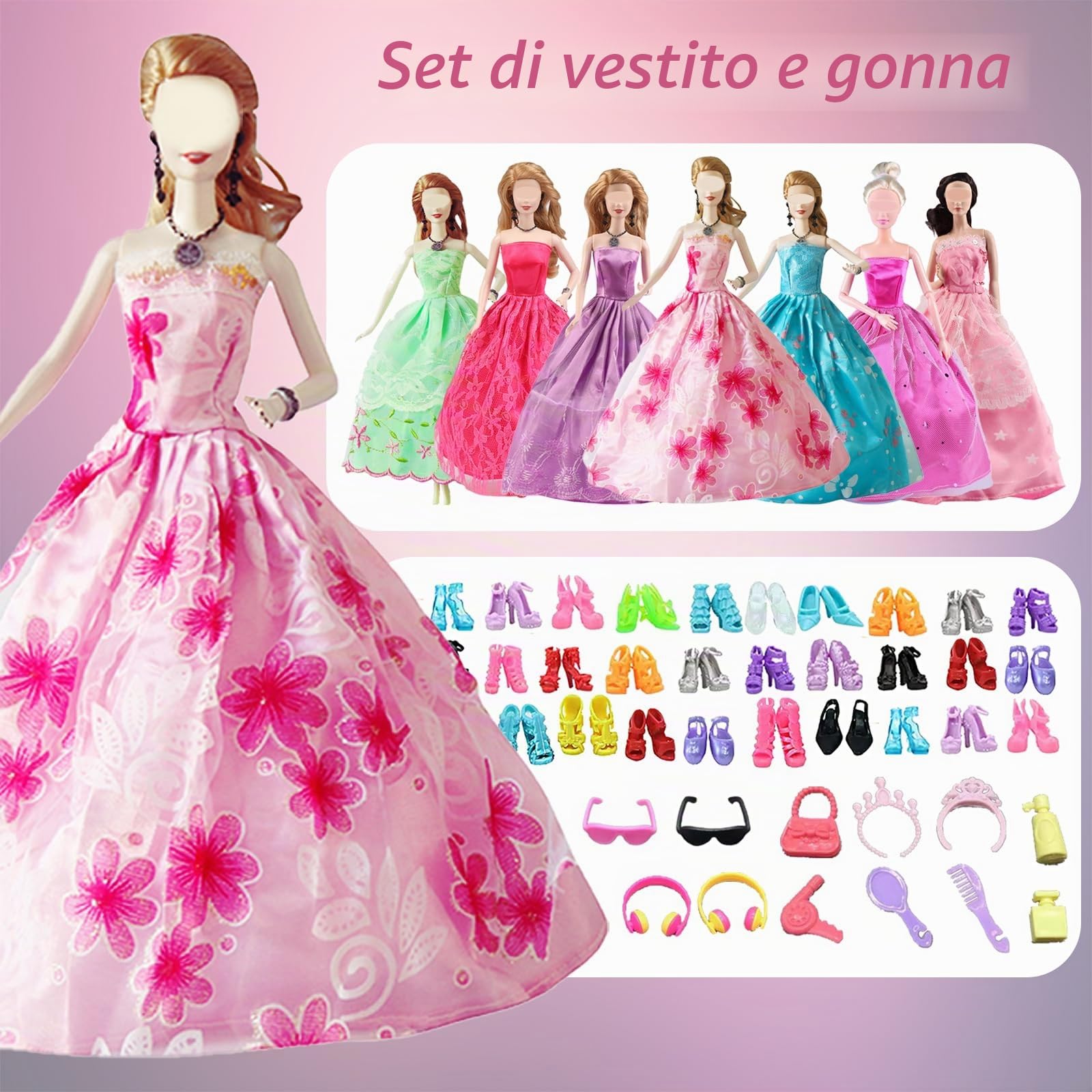 Vestiti per bambole compatibili con abiti Barbie, 6 abiti da sposa, 3 abiti alla moda, 1 top, pantaloni, 1 berretto, 1 casco, 8 costumi da bagno, 10 paia di scarpe per bambole da 29 cm