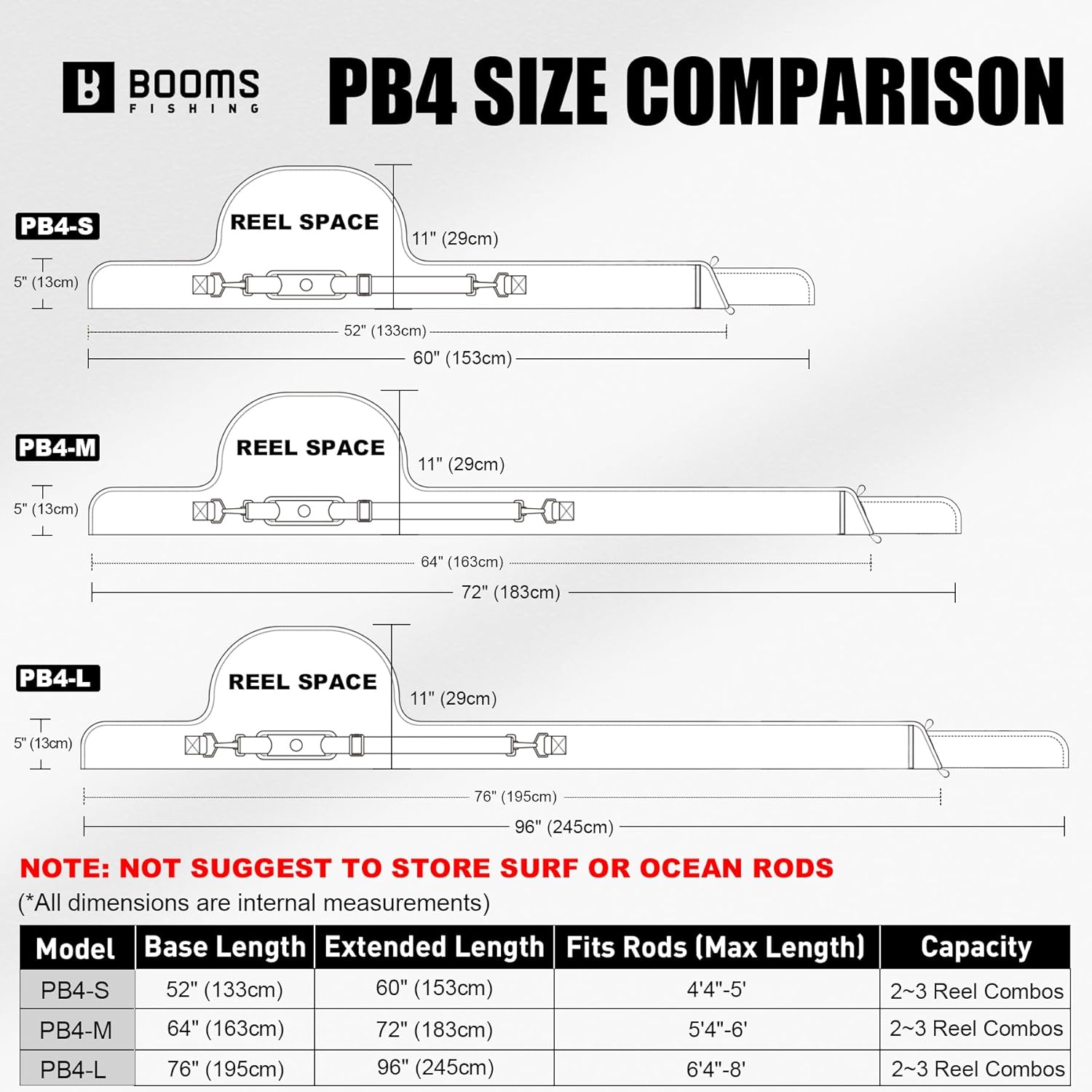 Booms Fishing PB4 6.4ft~8ft Fishing Rod and Reel Case, Portable Folded Fishing Pole Case, 1ft/7.7" Extended Design Fishing Spinning Rod Bag, Store Up to 2~3 Fishing Rods and Reels, 76"~96"