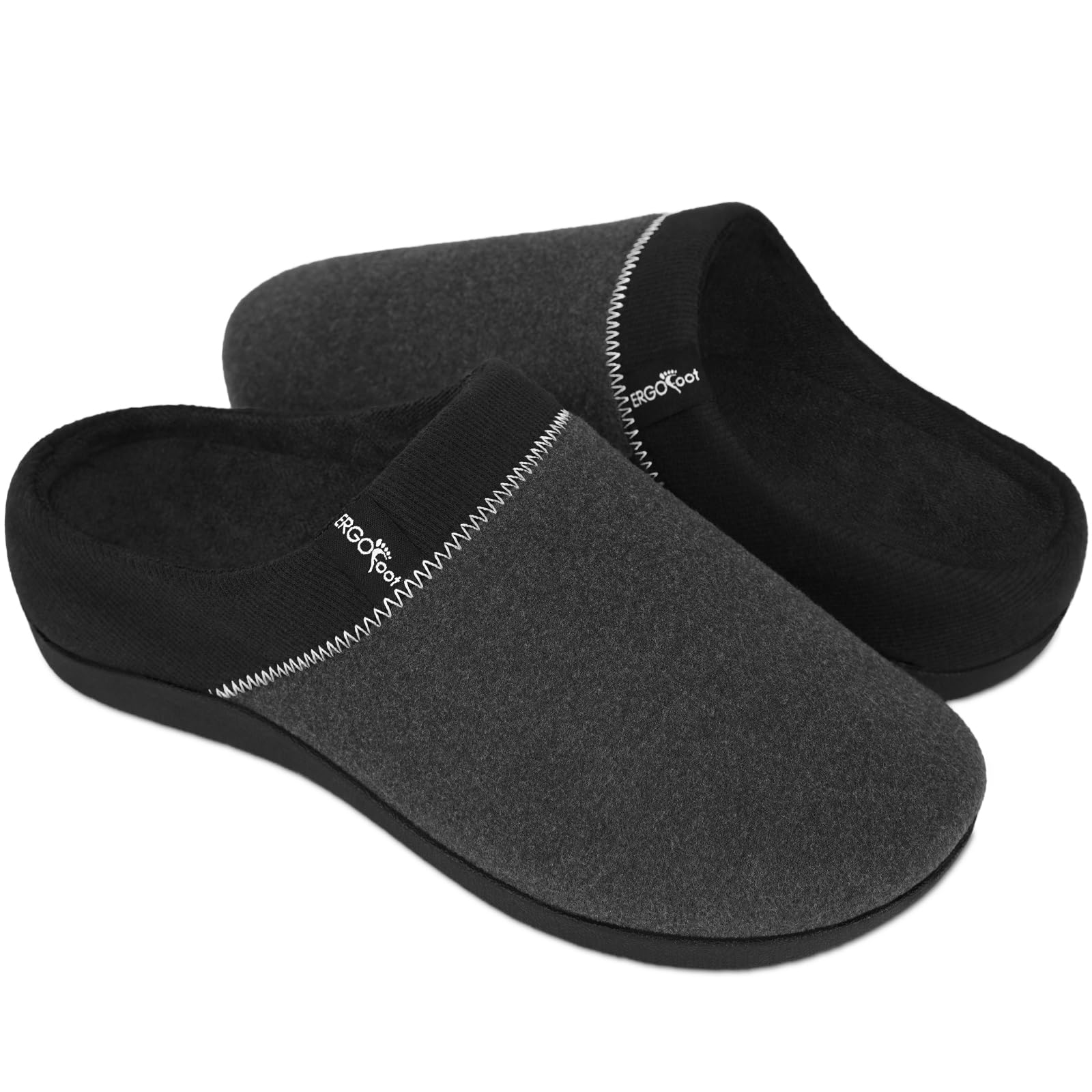 ERGOfoot Orthotic Slippers with Arch Support, Ideal for Plantar Fasciitis, Flat Feet, Heel Pain Relief, Slip on Clog Indoor Outdoor House Shoes with Anti-Skid Rubber Sole