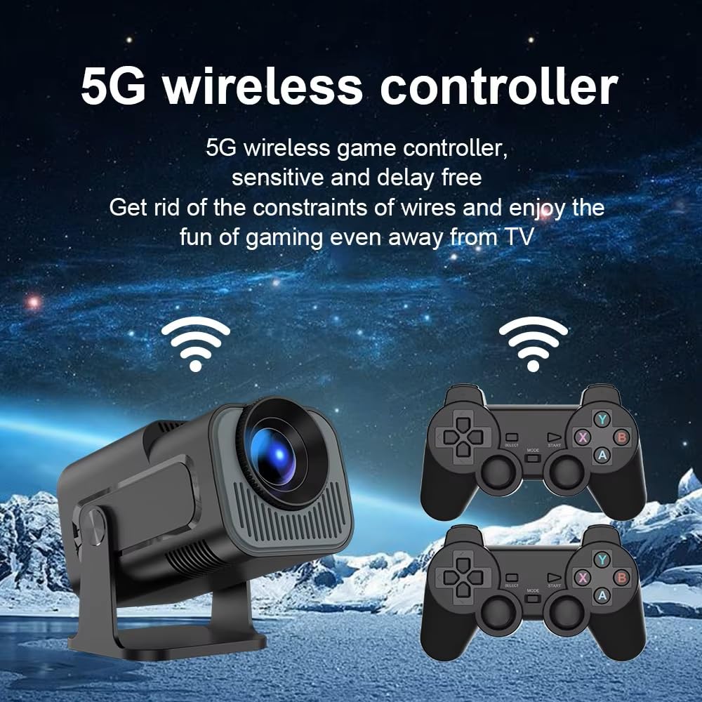 Proiettore per giochi HiFi 2IN1 Chip professionale Proiettore Android con 2 controller di gioco wireless 20000+ giochi