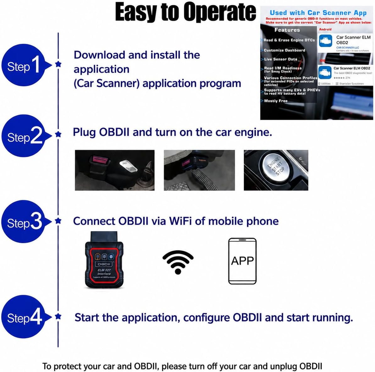 Bluetooth OBDII Scan Tool for iPhone & Android - No Subscription Fee - OBD2 Car Scanner and Code Reader - Diagnose Check Engine Fault, Supports 10 Languages and Most Cars After 1996