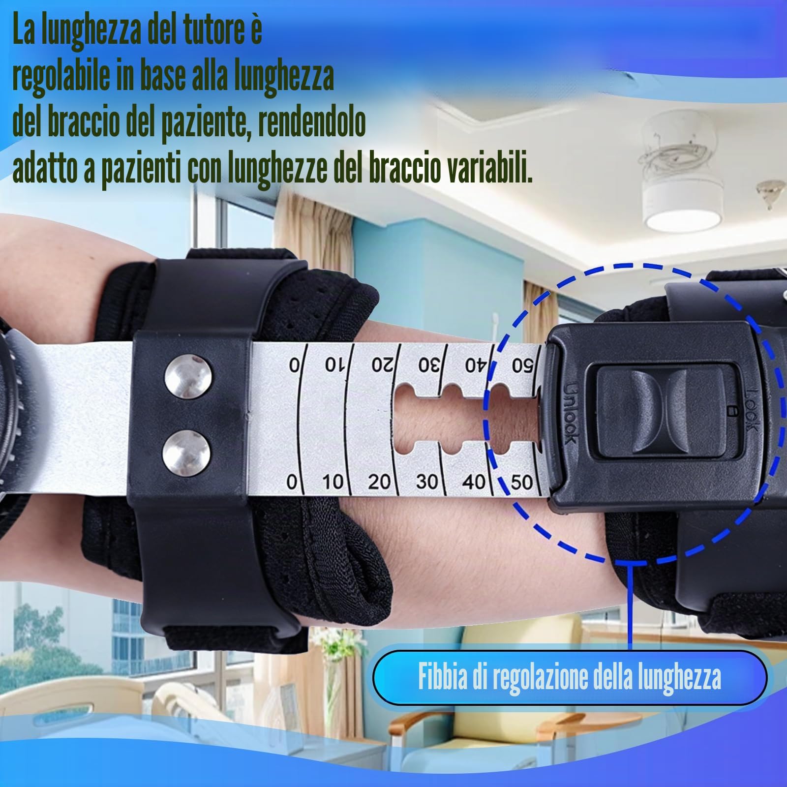 Ortesi per gomito, con chiusura rapida precisa regolabile multiangolo lunghezza regolabile per lesioni postoperatorie del braccio stecca di riabilitazione per frattura o lussazione omero lato sinistro