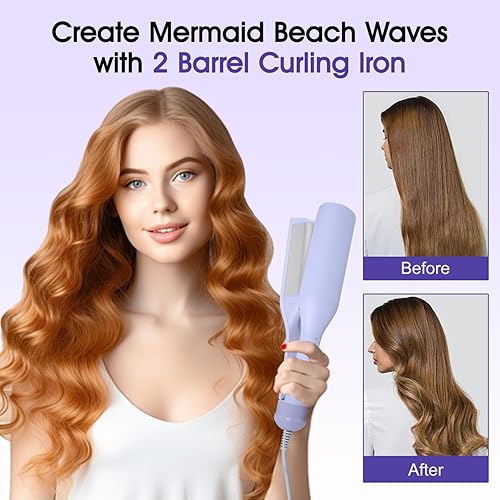 Miniatura 2 de Beach Waves - Plancha rizadora de doble barril de 1.4 pulgadas, hierro ondulado de cerámica para mujeres, anti-quemaduras, de doble voltaje,