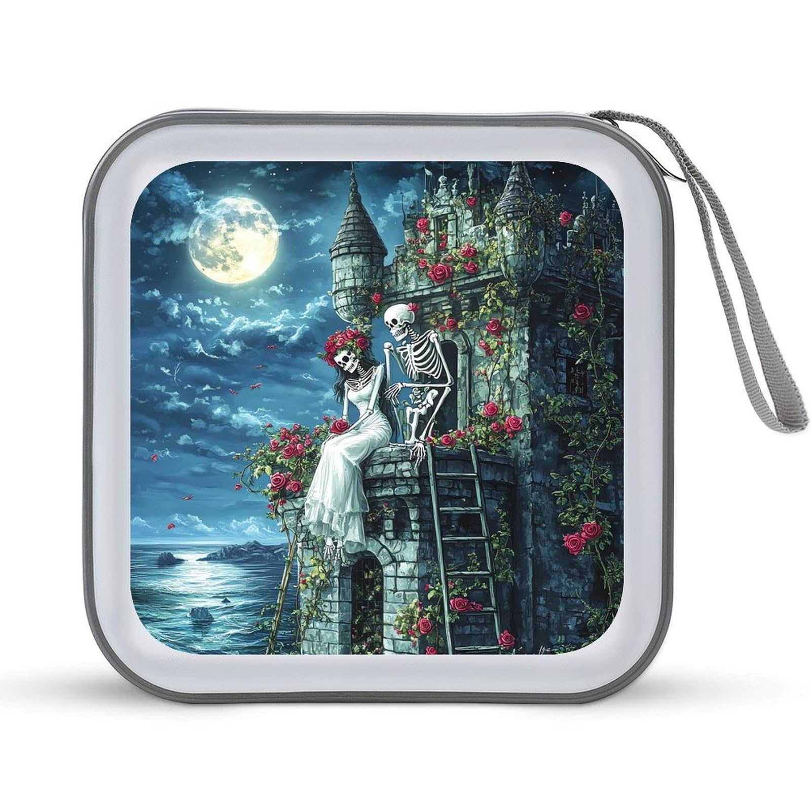 Romantic Gothic Skeleton Lovers Castle CD Case Plastic DVD Case Holder Wallet Disc Storage Organizer for Car Travel