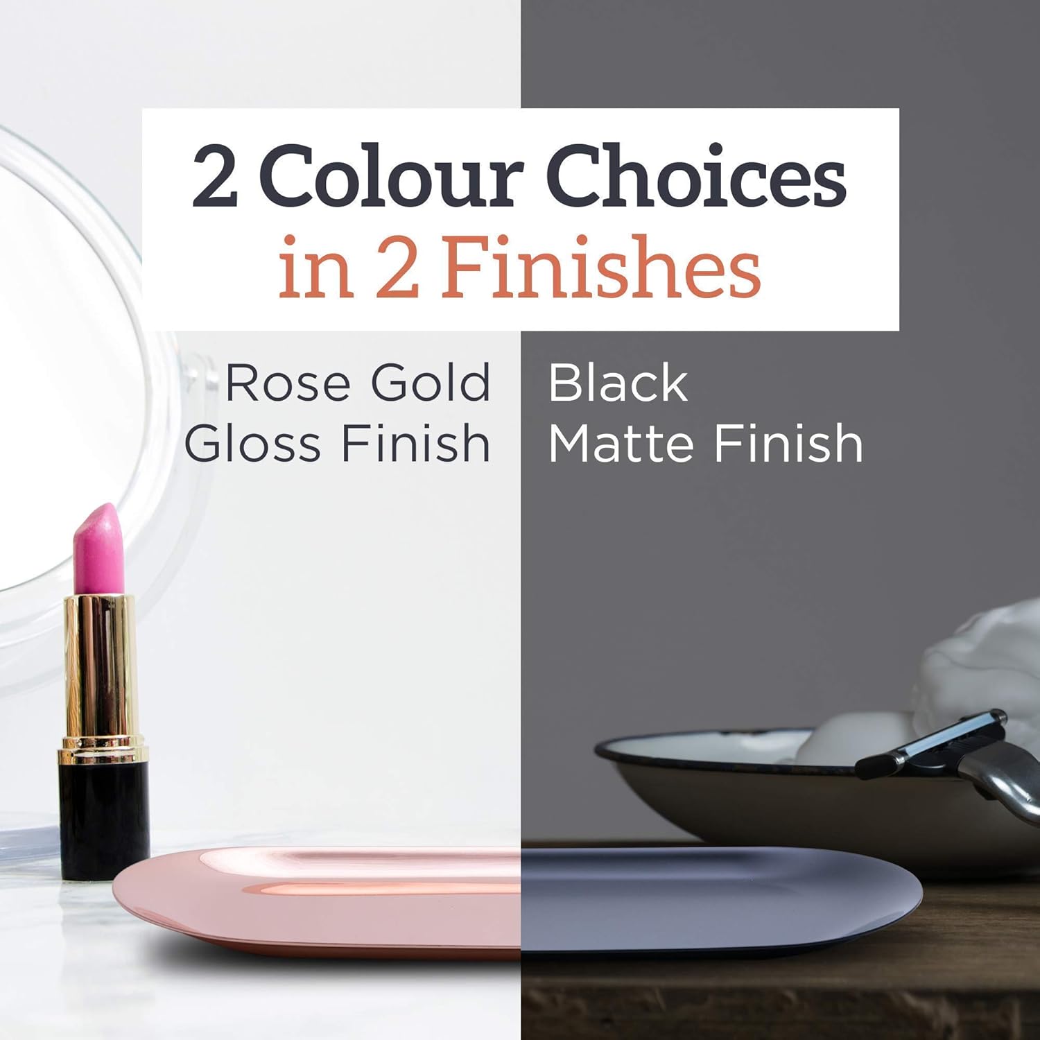 Black Organizer Trays Set of 3 Stainless Steel Vanity Storage Plates for Jewelry, Candles, Towels, and Accessories Modern and Durable Design (S, M, L)