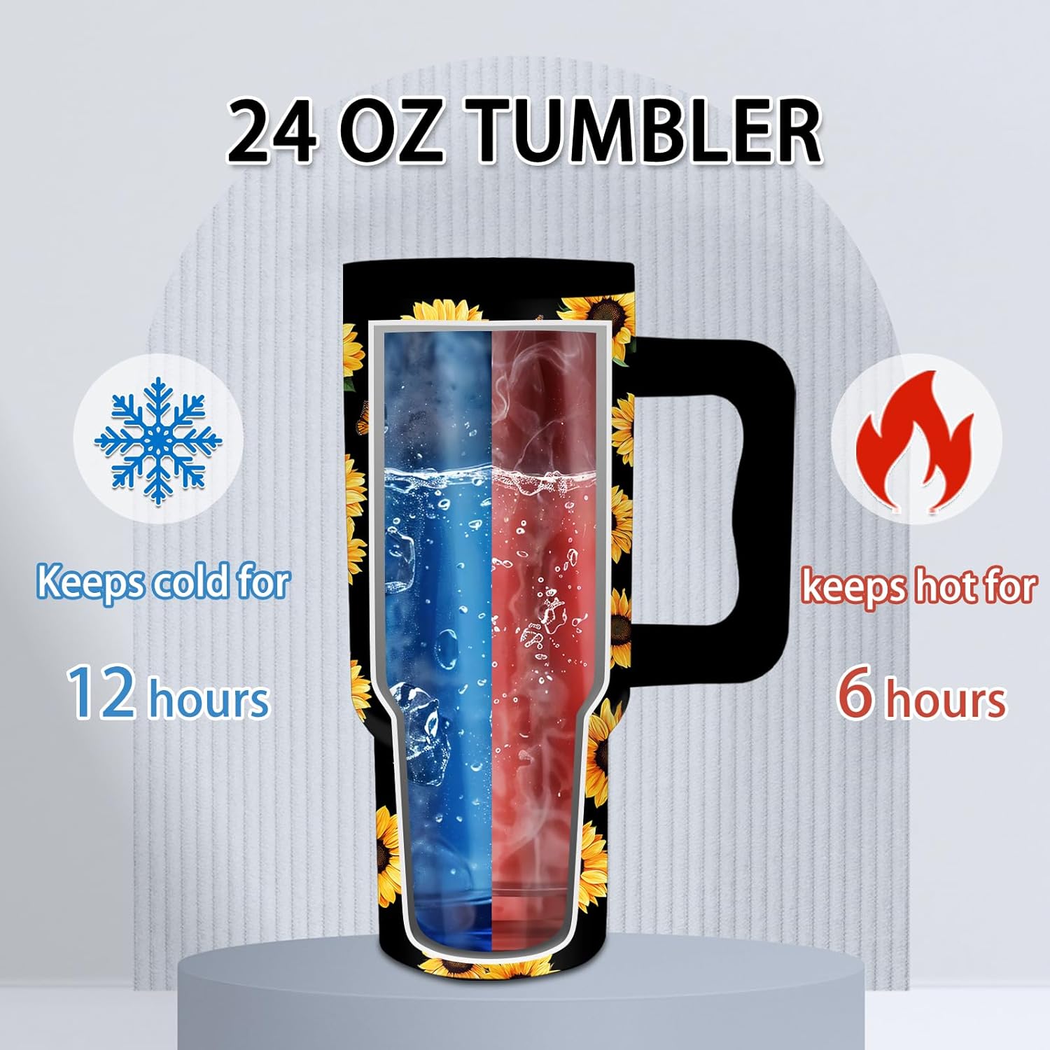 Sunflower Gifts - 24 oz Tumbler with Handle and Straw - Insulated Stainless Steel Cup, Leakproof, Sunflower Design Travel Mug for Women, Best Friends Birthday Gifts, BPA Free, Keeps Drinks Cold/Hot - Image 3