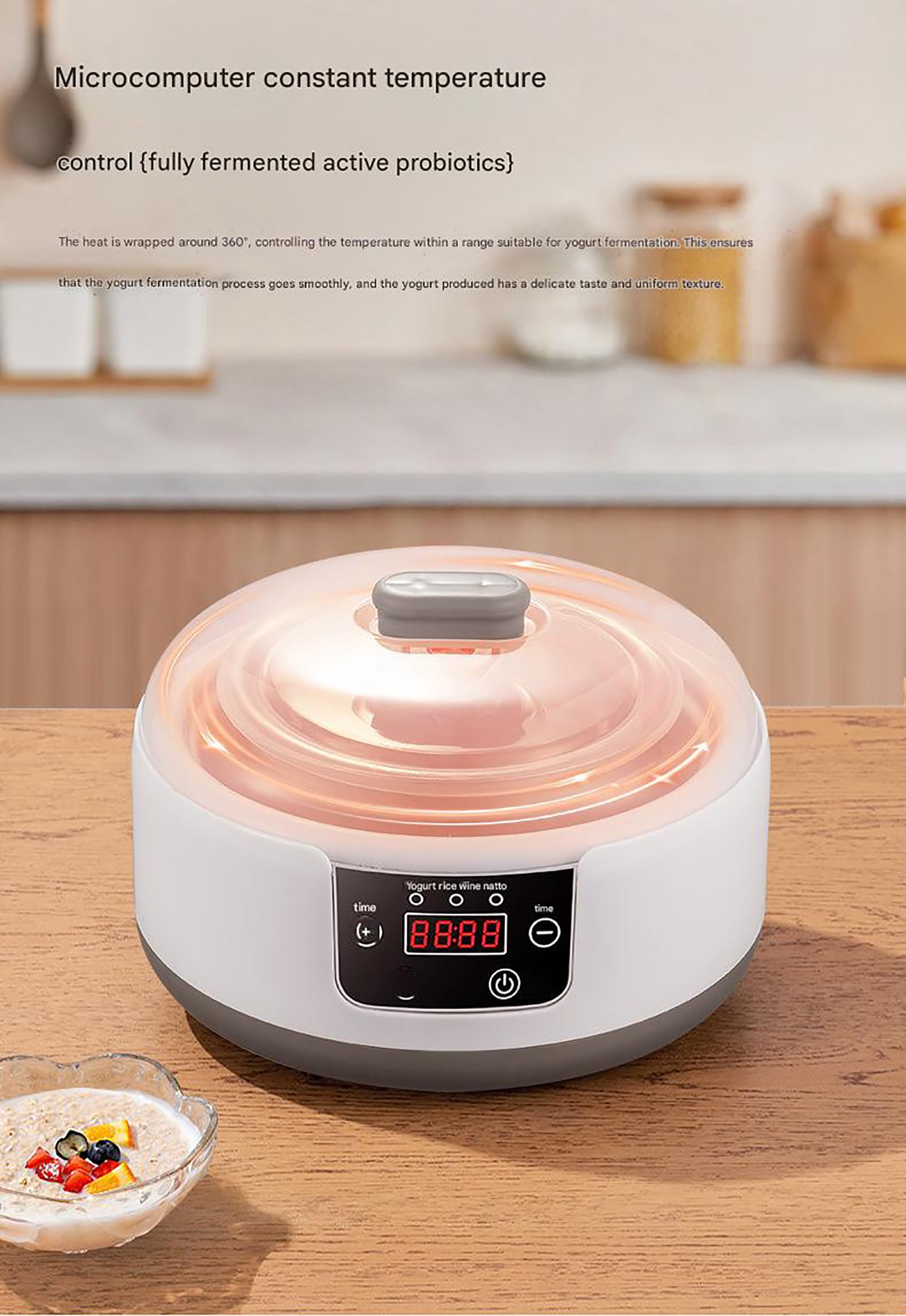 Yogurtera eléctrica, sincronización inteligente, fermentación a temperatura constante, capacidad de 1,2 L, multifunción con pantalla LCD para yogur, vino de arroz, natto
