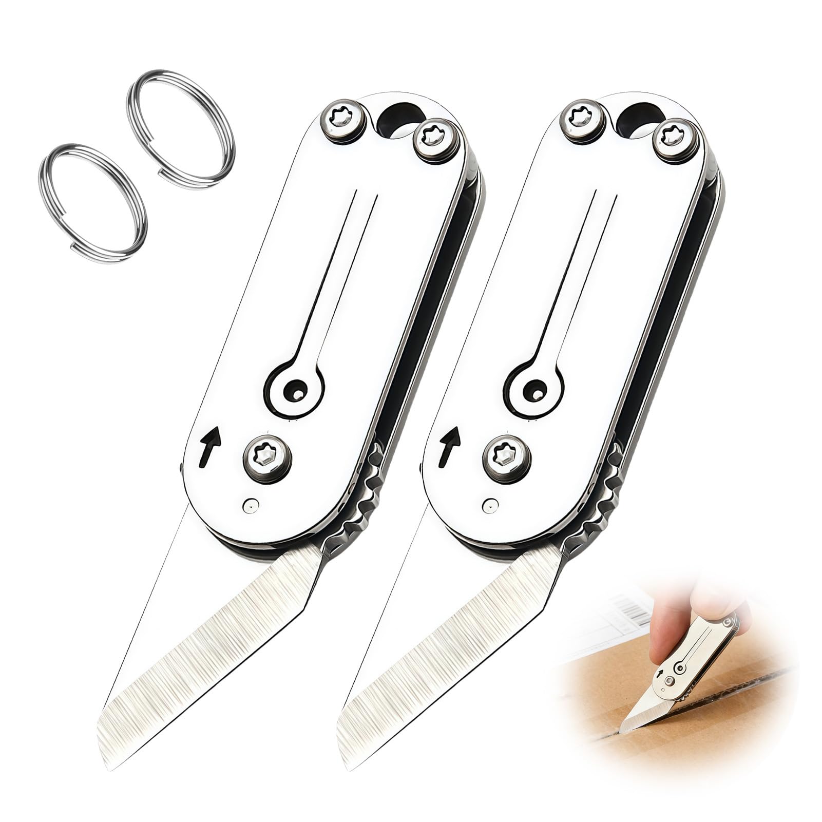 UIHRLM Utility Pocket Box Opener, Portable Stainless Steel Folding Cutter with Key Ring, Mini Lightweight EDC Gadgets Pocket Multi Tool for Outdoor Camping Hiking Packaging Craft DIY Use (2)