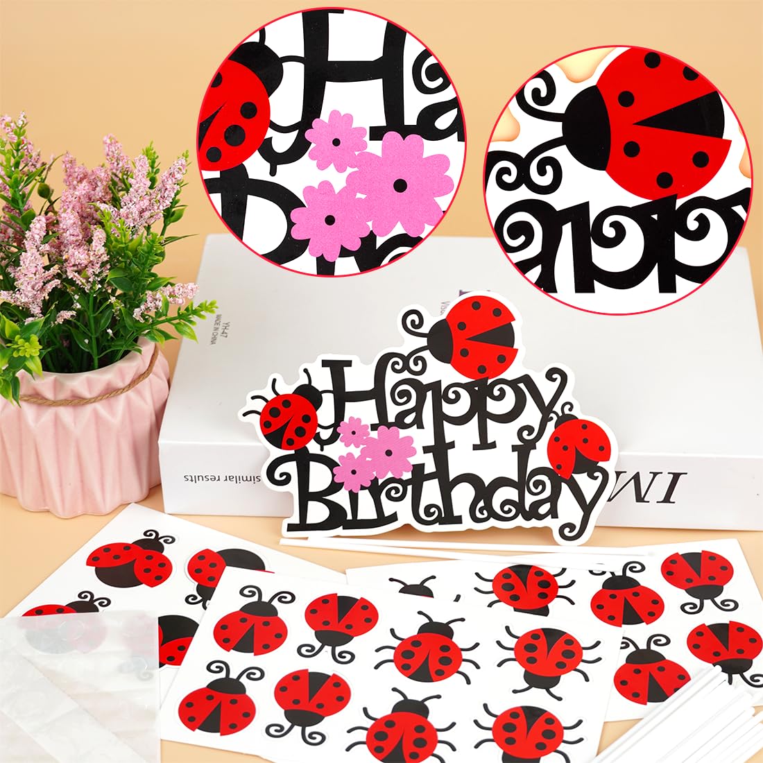 25 Süße Marienkäfer-Kuchenaufleger Mit Glitzer Für Kindergeburtstage