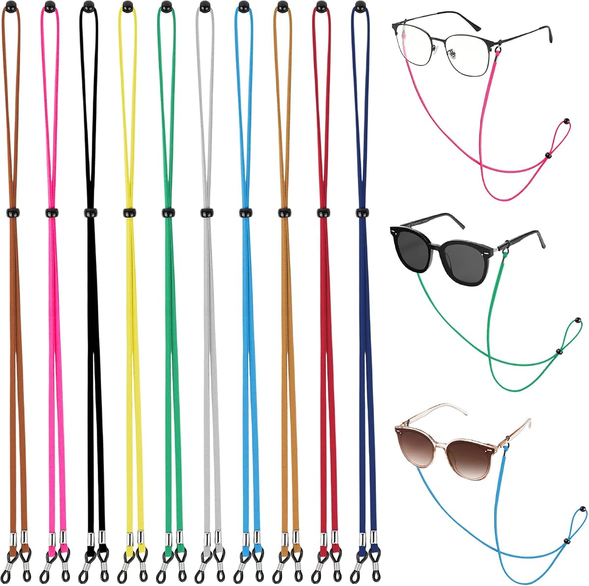 10 correas de soporte de vidrio, cordón ajustable para retener gafas, cadenas para gafas de sol alrededor del cuello para hombres, mujeres y niños