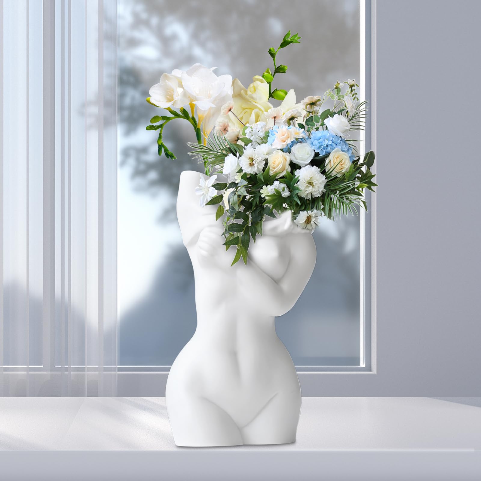 Vaso Decorativo In Ceramica Con Volto - Bianco, 18x9 Cm, Per Fiori Freschi O Finti, Moderno - Foto 3