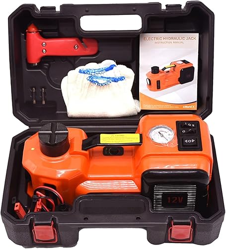 DOLUNTO 12 V 5 toneladas 3 en 1 gato hidráulico eléctrico para inflar neumáticos y juego de linterna LED (color naranja)