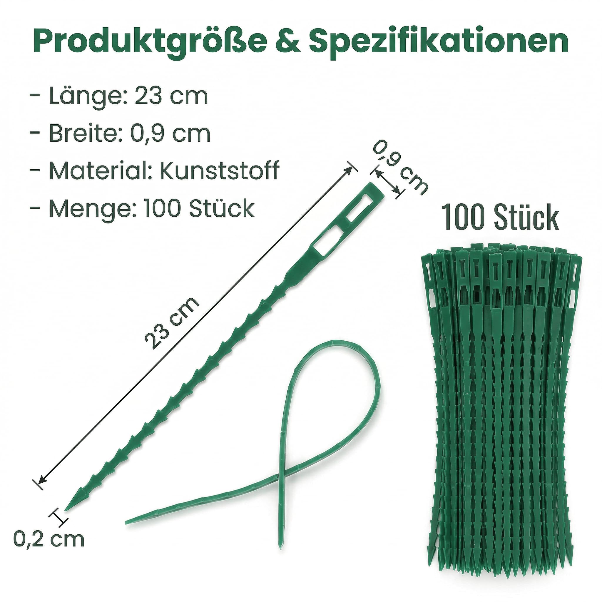 100 Stück Verstellbarer Pflanzenbinder, Pflanzkübel Pflanzenbinder Grün, 23cm Pflanzen Anbinder Gartenbinder für Gartenpflanzen Wachstum Pflege