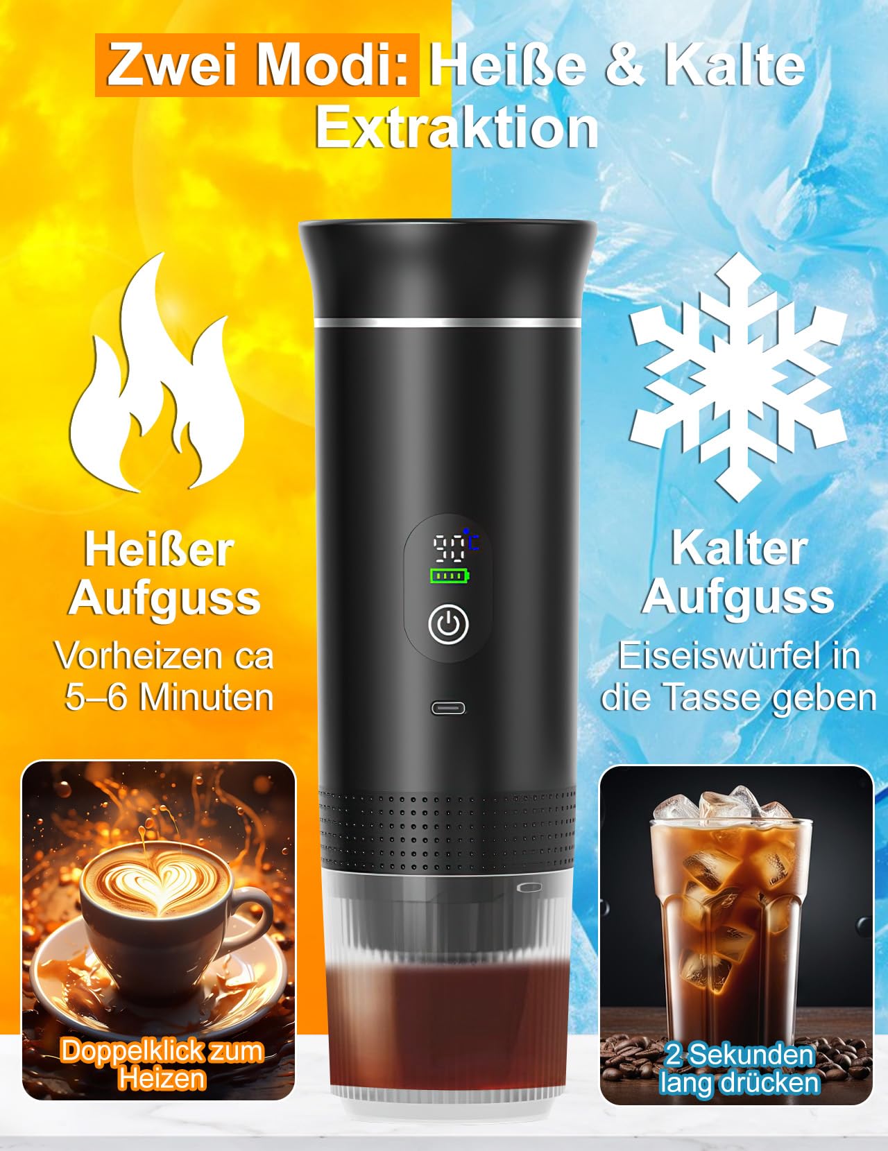 Tragbare Kaffeemaschine, Elektrische Espressomaschine mit Selbsterhitzung