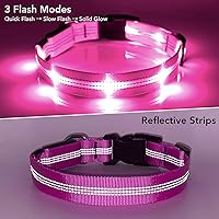 Vista 6 de Weesiber Collares para perros con luces LED recargables, luces reflectantes ajustables para perros para caminar por la noche (rosa, S)
