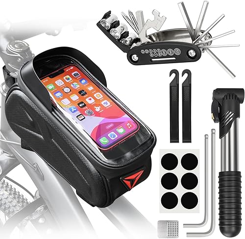 Kit de reparación de bicicletas, bolsa de reparación de bicicletas con bomba de neumáticos, kit de herramientas de bicicleta para viajes de