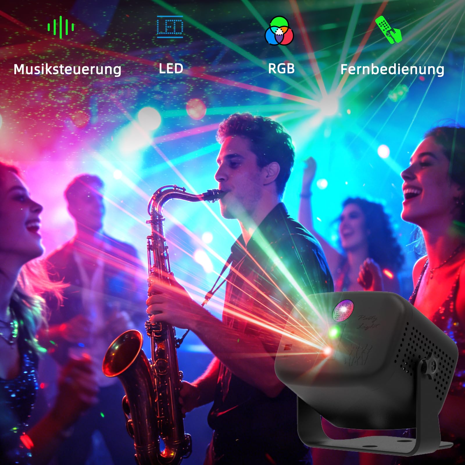 LED Disco Partylicht RGB Musikgesteuert, Kompakt Tragbar mit Fernbedienung, LED Strobe Licht für Zimmer, Karaoke, Weihnachten, Halloween, Hochzeit und Indoor-Feiern