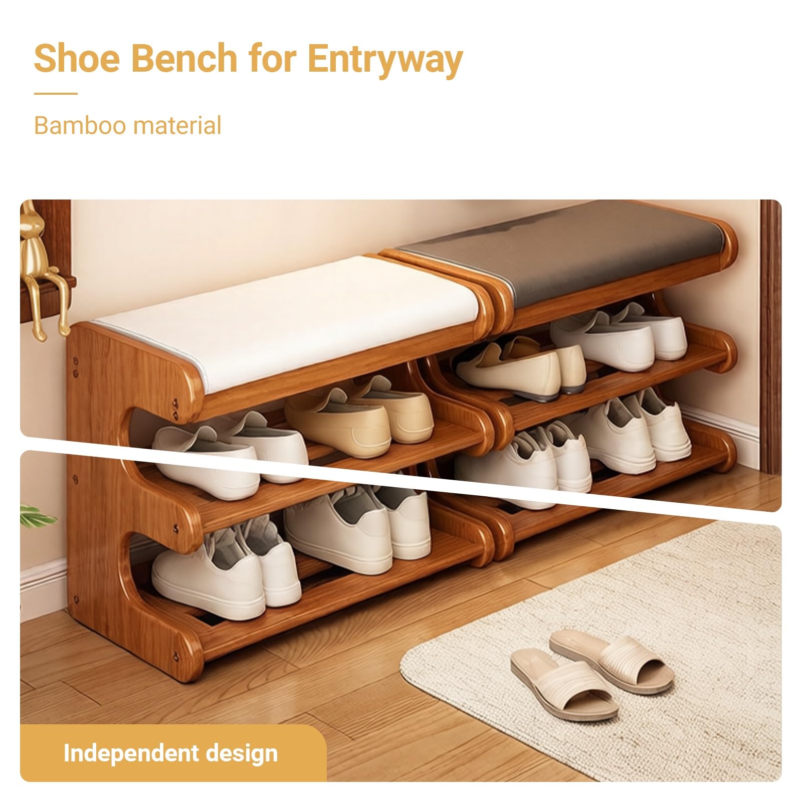Banco Zapatero Bambú de 3 Niveles con Asiento Acolchado Panca poggiapiedi letto con contenitore corridoio ingresso cassapanca legno(F,100 * 29 * 40cm/39.4 * 11.4 * 15.7in)