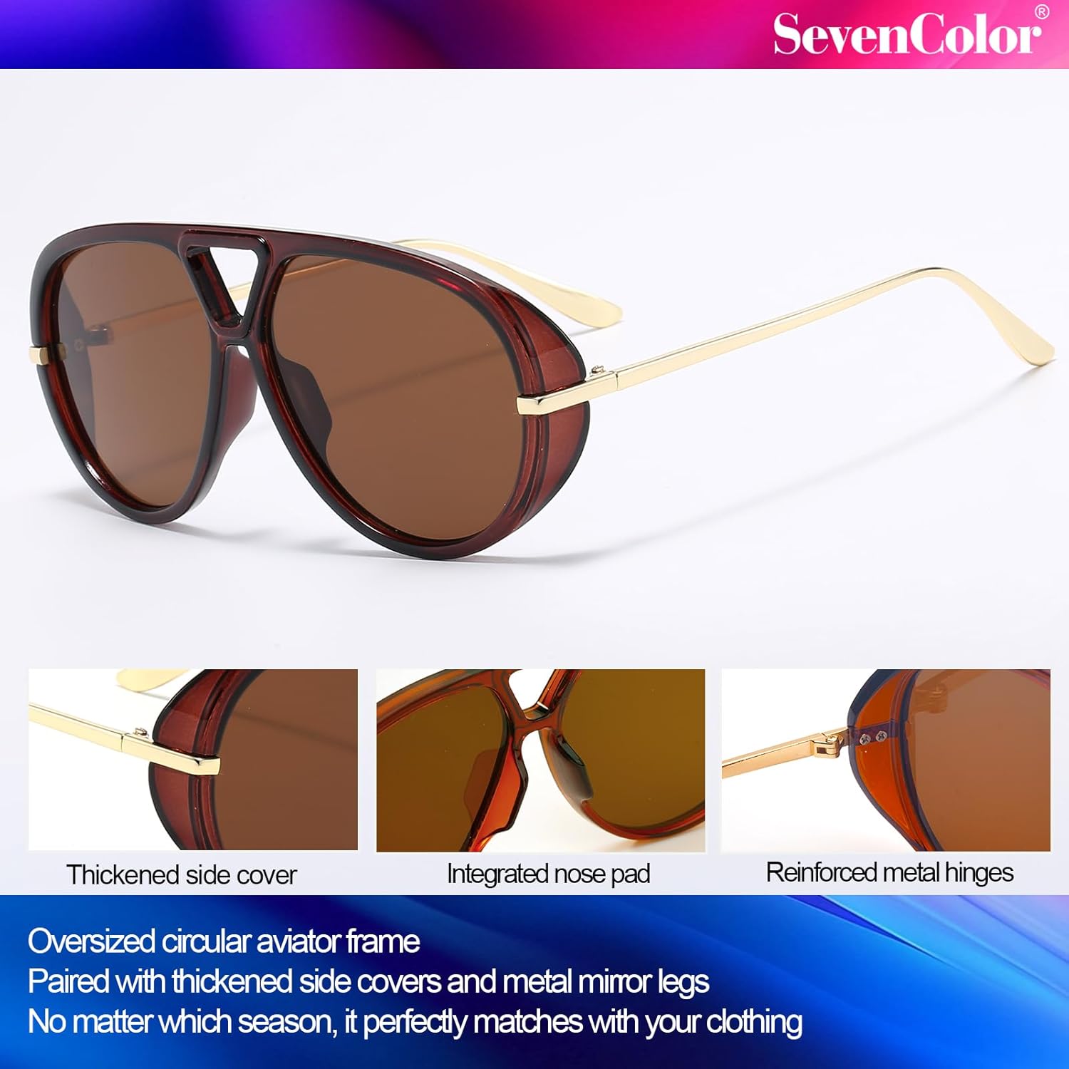 Trendy Oversized Aviator Sunglasses for Women Men Retro Big Round Shield Sun Glasses Vintage Shades - Image 5