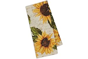 Design Imports Sunflower Dish Towels - Rustic Sunflowers Printed Kitchen Towels for...
