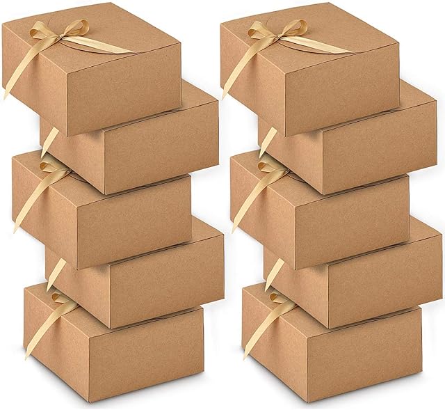 Gift Boxes with Lids, WantGor 10 Pack 8x8x4inch Kraft Paper Gift Wrap Boxes for Gifts, Bridesmaids, Chocolate, Cupcake, Crafting (Brown)