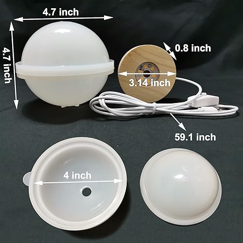 Miniatura 6 de Molde de resina de luz redonda de esfera grande de 4 pulgadas, molde de resina de silicona LED con 1 soporte de base iluminado de madera alimentado