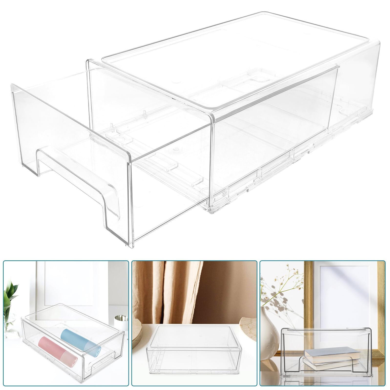 ULTECHNOVO Organizer Trasparente per Cassetti, Contenitore Porta Oggetti da Scrivania per Trucco e Cancelleria, Organizer Modulare Grande per Ufficio e Casa