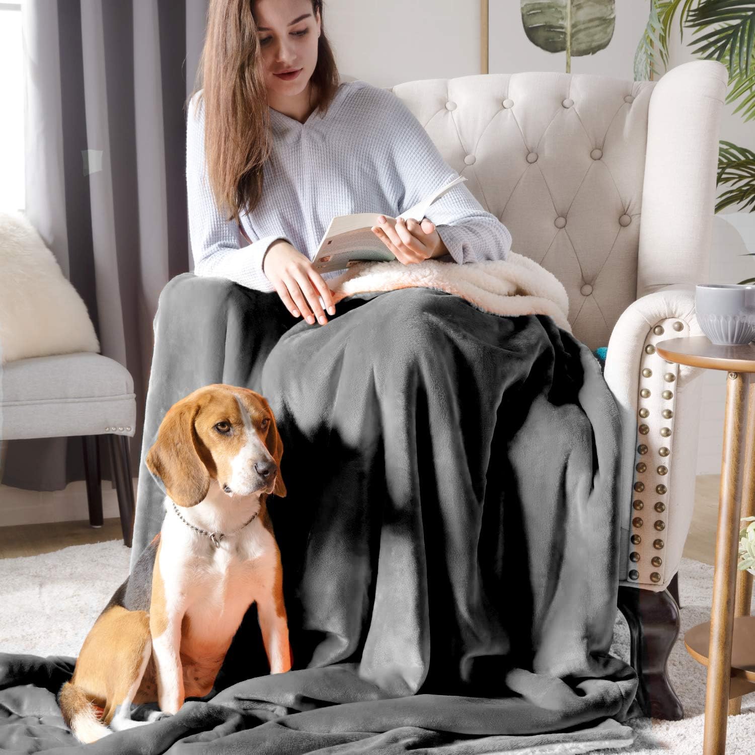 furrybaby Water-Resistant Blanket Cover, Liquid Pee Proof Pet Blanket for Bed Couch Protection Washable, Reversible Sherpa Waterproof Blanket for Dog Baby Grey (50x60) : Pet Supplies