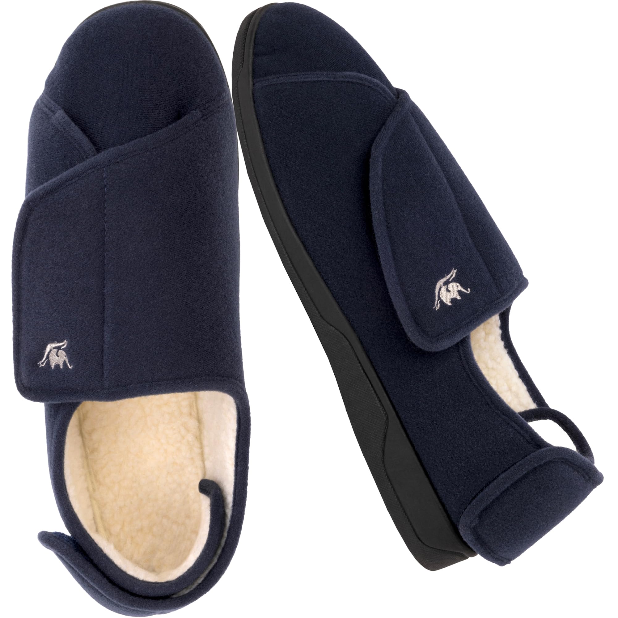 Men's Memory Foam Diabetic Slippers with Adjustable Closure, Extra Wide Comfy Warm Plush Fleece Arthritis Edema Swollen Diabetic House Shoes Machine Washable with Anti Slip Sole
