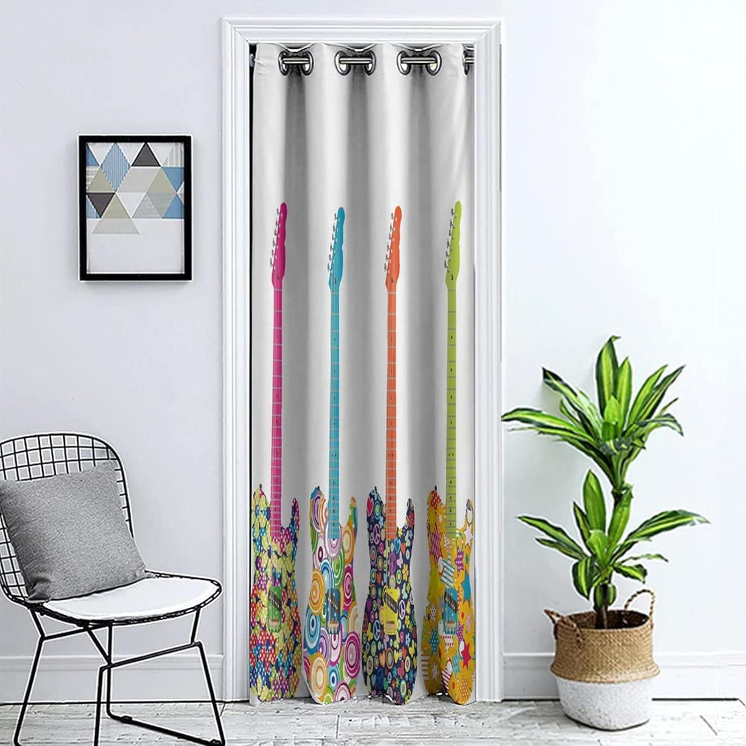 XISUNYA Doorway Curtain Panel Blackout Curtains, Popstar Party Grommet Drapes Darkening Window Treatment, Electric Guitar in The Wooden Room Country House Music Theme Print Door Curtain, 51 x 78 inch