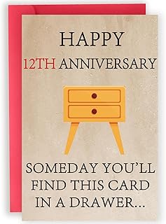 Happy 12 Year Anniversary Card for Him Her, Funny 12th Wedding Anniversary Card for