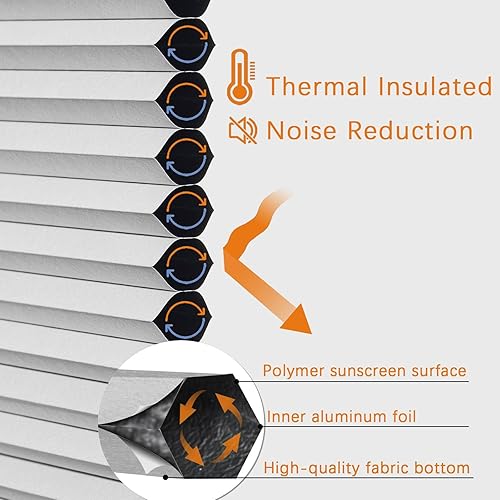 Miniatura 3 de Persilux Persianas celulares de tamaño personalizado, sin cordones, 100 % opacas, con aislamiento térmico, impermeables, plisadas, de panal, para el