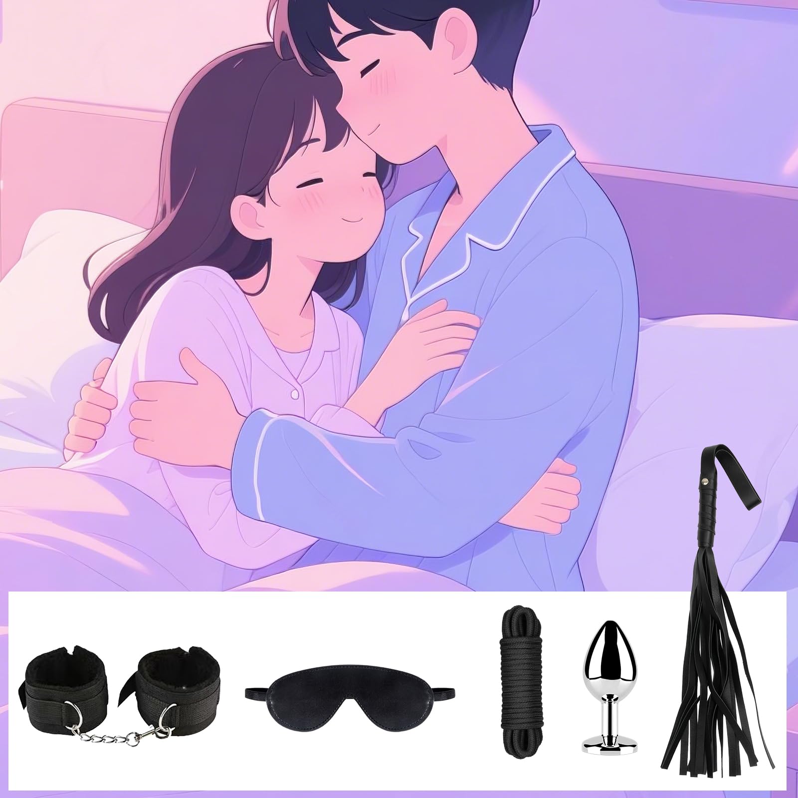 Kit BDSM Bondage 26 Pièces Qoosea pour Couples Menottes Réglables Entraves Cheville Collier avec Set de Plug Anal Pinces à Tétons Fouet Cache-yeux Boule Baillon Jouets Vibrants pour Jeu Sensuel Adulte