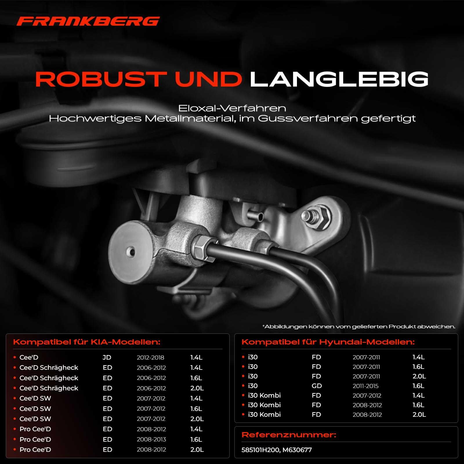 Frankberg Hauptbremszylinder mit Behälter Kompatibel mit i30 FD 1.4L-2.0L 2007-2011 Cee'D Schrägheck ED 1.4L-2.0L 2006-2012 Pro Cee'D ED 1.4L-2.0L 2008-2013 Replace# 585101H200