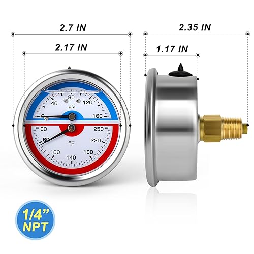 Miniatura 2 de MEANLIN MEASURE Manómetro térmico de acero inoxidable de 0-160 psi, 30-250  14 pulgadas, NPT de 2.5 pulgadas, con esfera de cara de 2.5 pulgadas,