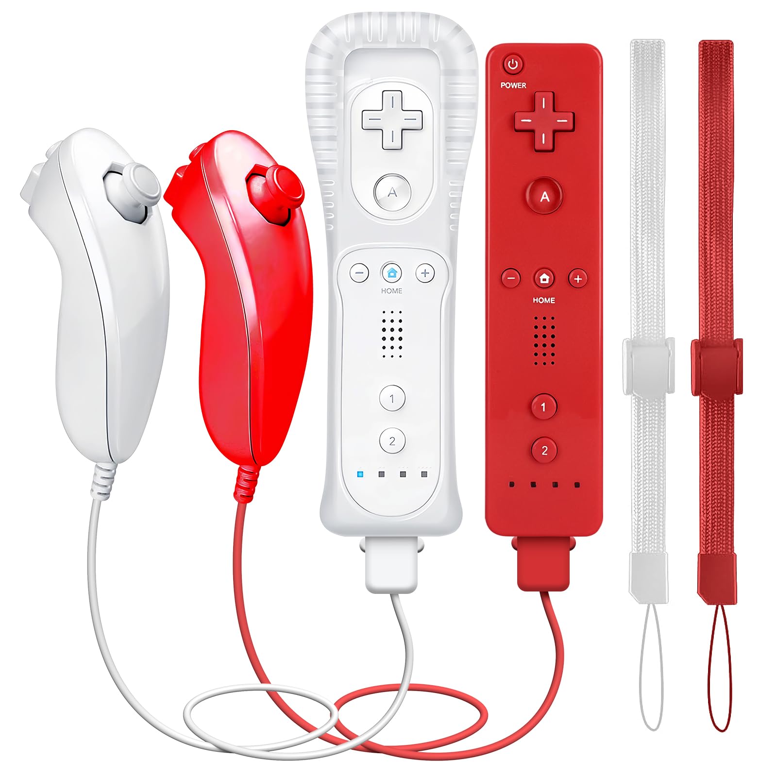 GOUYESHO Nue télécommande de remplacement pour Wii/Wii U Controller with Nunchuck avec Motion Plus, télécommande de remplacement pour console Wii/Wii U, 2 Pack (Rouge et Blanc)