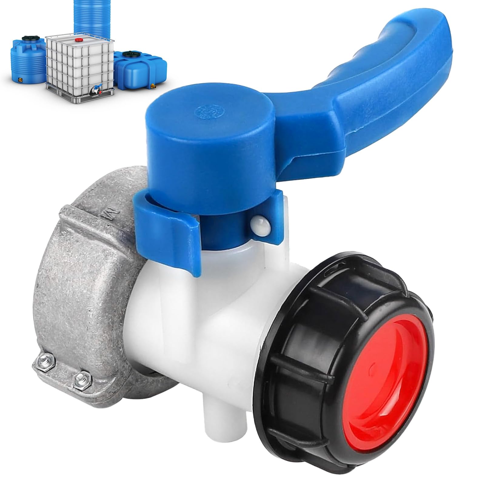 NAROSEBE Tap 1000L DN40 (62 mm), 1000L Plastic Water Tank Valve, IBC Aniti-Leak Tank Adapter, Anti-Corrosion Water Tank Fitting, Adapter for IBC Water Tank, Water Collector