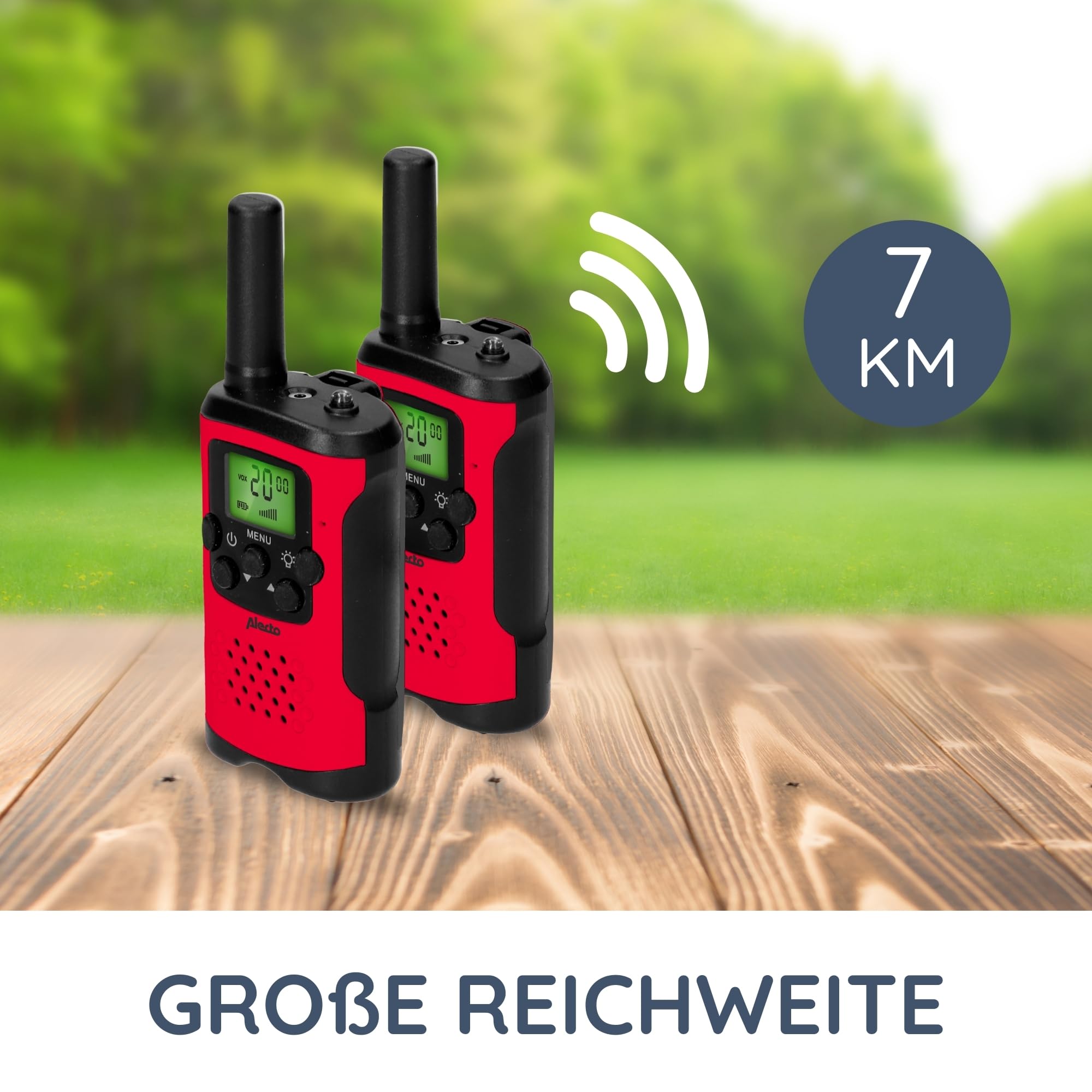 Alecto FR115RD - zestaw dwóch krótkofalówek dla dzieci - zasięg do 7 km, czerwony