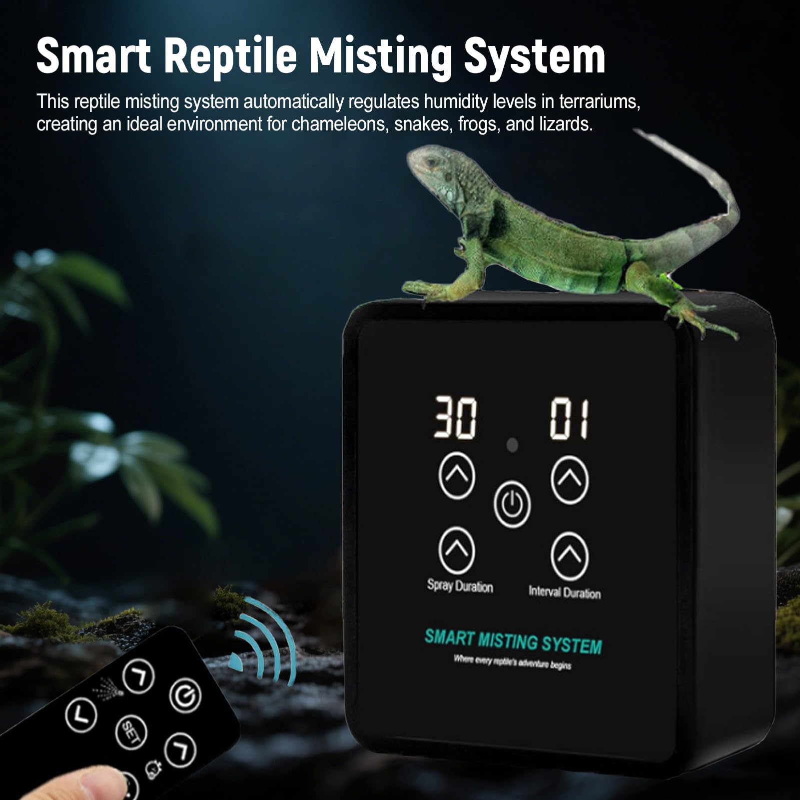 Geevorks Reptile Humidifier, Automatic Misting System with Timer and Remote Control, Adjustable 360 Degree Nozzles for Chameleon Snake Lizard (EU)
