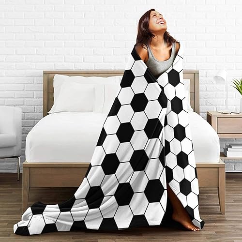 Miniatura 5 de Manta con estampado de fútbol en blanco y negro, manta de franela de forro polar ultra suave para sofá, cama, 80 x 60 pulgadas