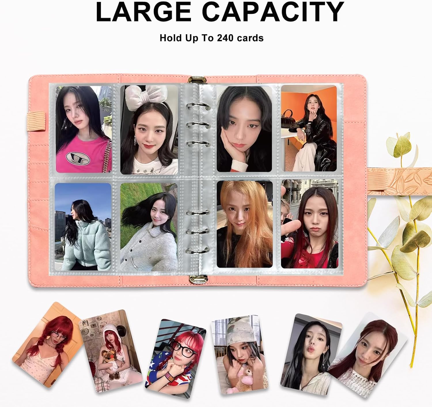 KPOP A5 6 Ring Photocard Binder, Embossed PU Leather Card Album with 240 Pockets, Portable Photo Card Holder for Kpop Fans, Trading Cards & Collectibles (Pink) image 4