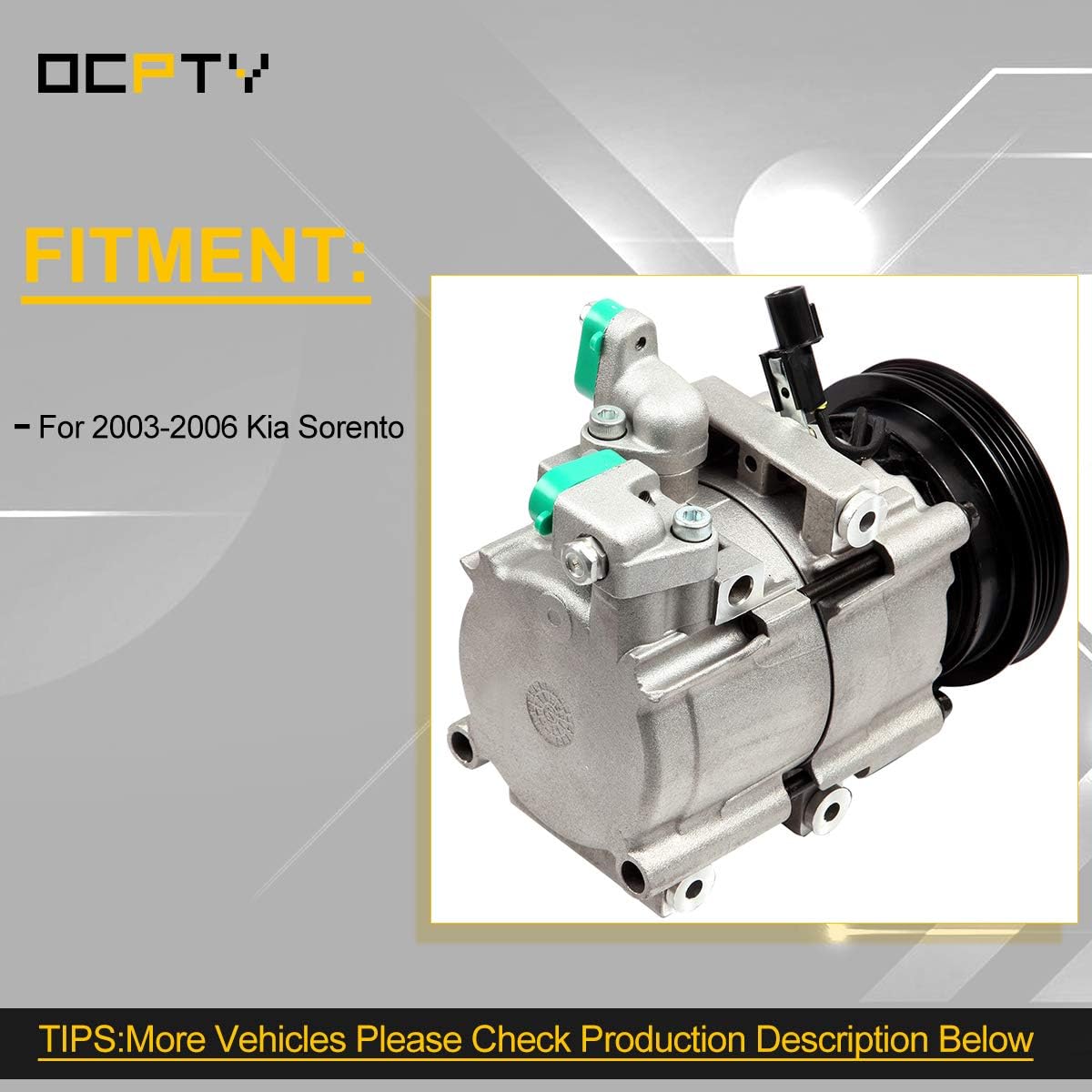 OCPTY AC Compressor for 2003-2006 for Kia Sorento 3.5L 6512206 CS20139 0306977013E200RU CNS58190 97701-3E200RU AC58190 97701-3E200 977013E200 977013E200RU