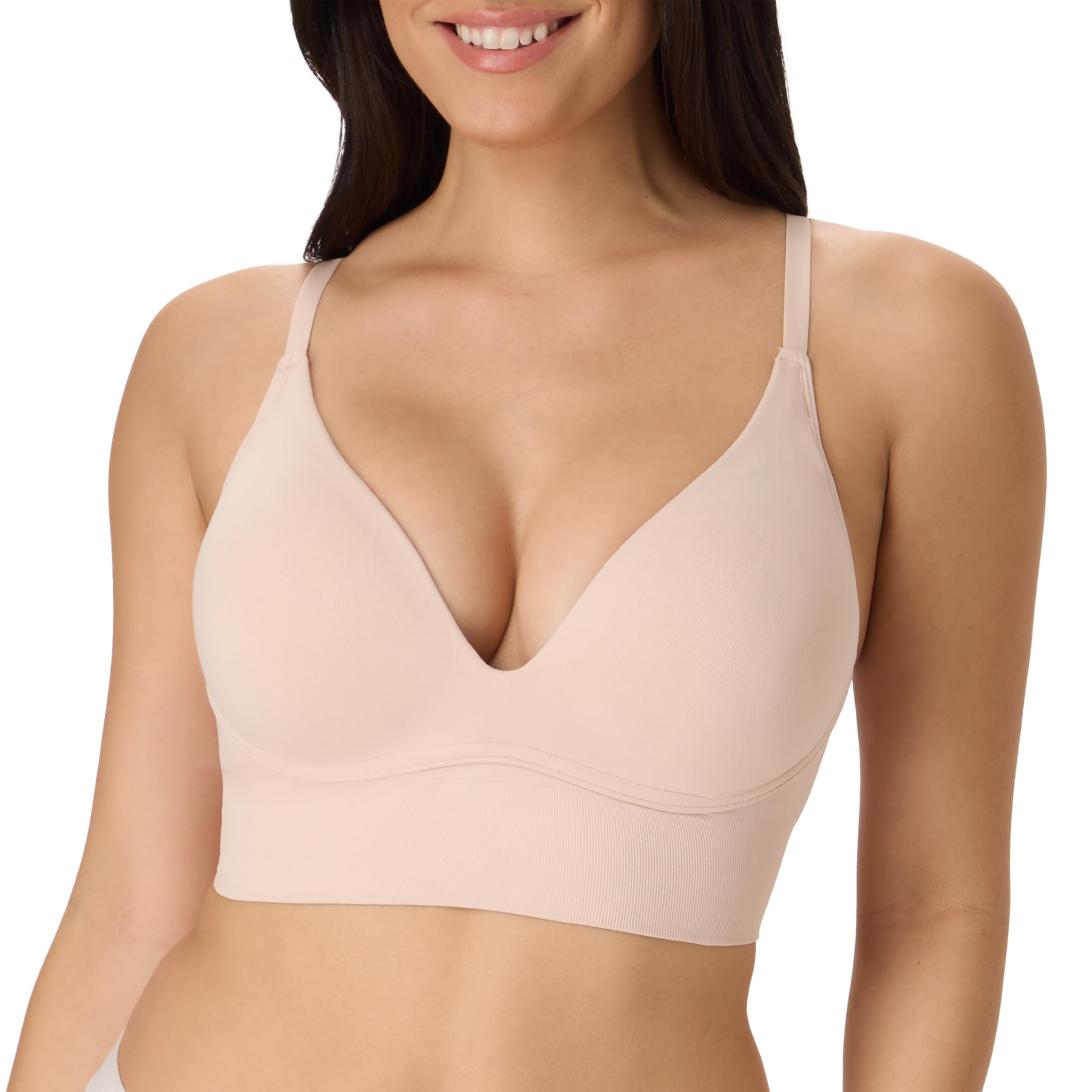 Maidenform Women's M Seamless Lift, Wireless Long-line Convertible Tank-Style Bralette, Sandshell, DD-L