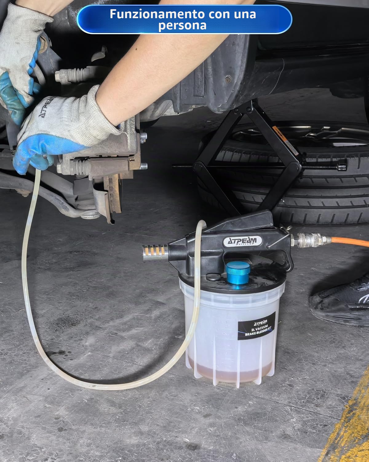 ATPEAM Spurgo Freni Pneumatico 2L, Kit Professionale per Spurgo Freni Auto e Moto, Dispositivo ad Aria Compressa con Bottiglia di Riempimento 1L e Adattatori Universali