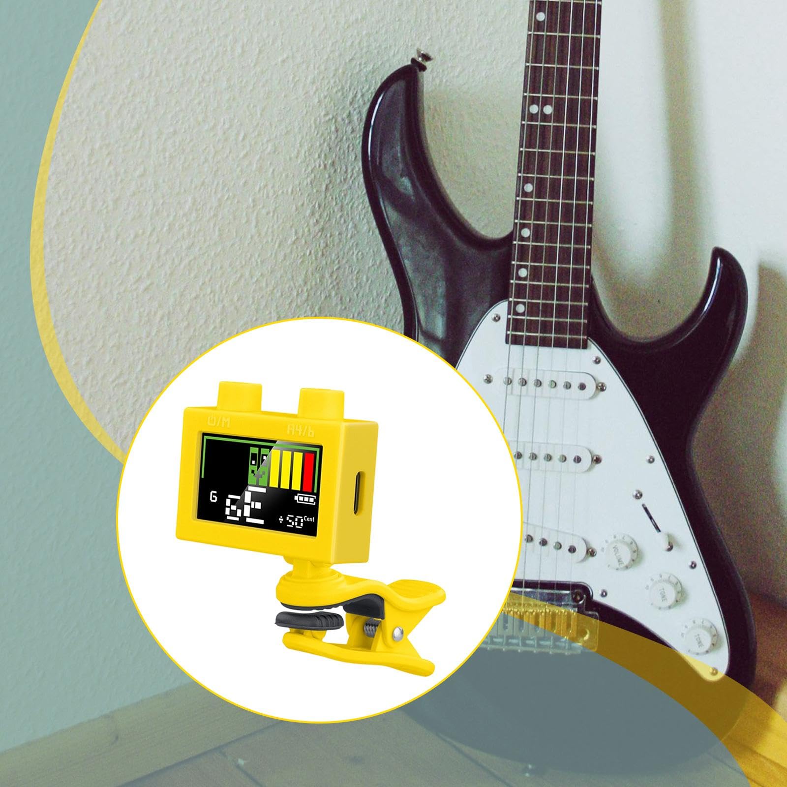 Accordatore Clip Digitale Accordatore Elettronico Metronomo Clip Tuner Schermo Grande Funzione Cromatica Rotazione 360 Gradi Adatto per Chitarra B, giallo