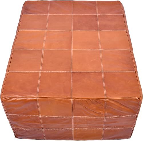 Miniatura 141 de Marrakesh Gallery Funda otomana de cuero - Puf cuadrado marroquí, sala de estar, dormitorio otomano Marrón,Beige Bronceado,Azul,Marrón (Dark
