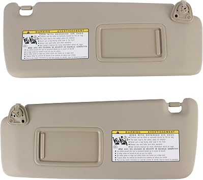 Sun Visor for Toyota Highlander 2001 2002 2003 2004 2005 2006 2007, Left Driver Side Beige Sunvisor OE Replace for 74320-48260-A Beige-L&R