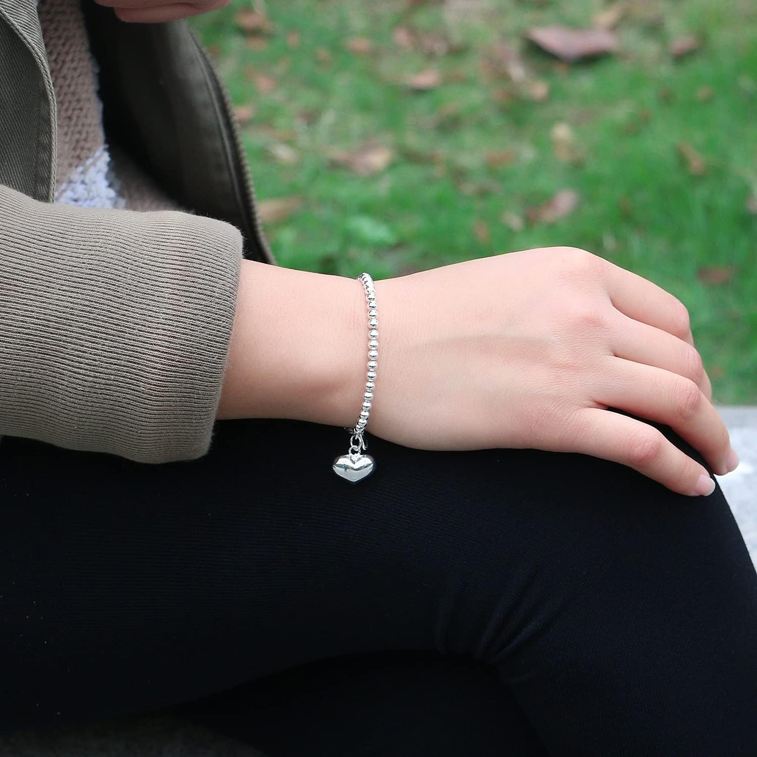 Dankadi Women 925 Sterling Silver Round Bead Bracelet Minimalist 4-6MM 13-21CM Bell and Heart Pendant Prayer Beads Link Chain Bracelet Men Charm Jewelry Gift - Image 5